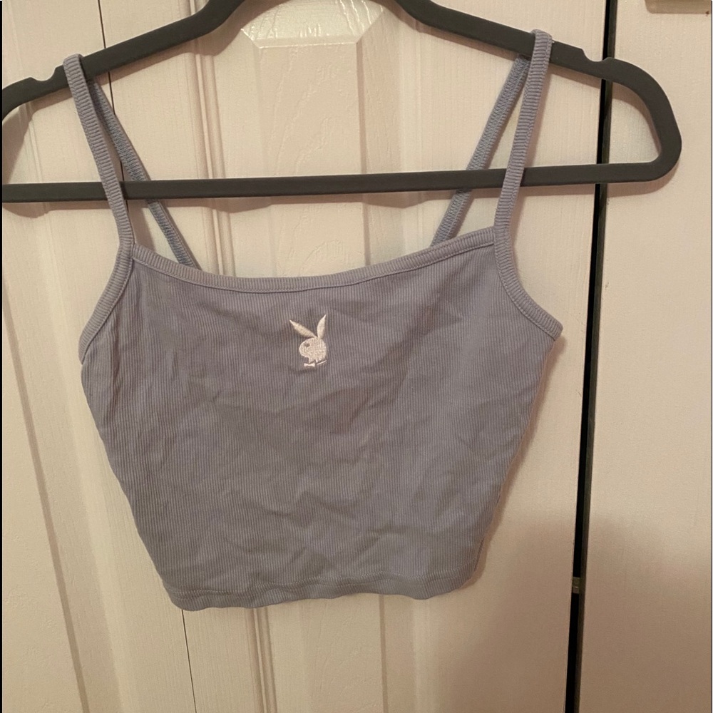 blue playboy crop top